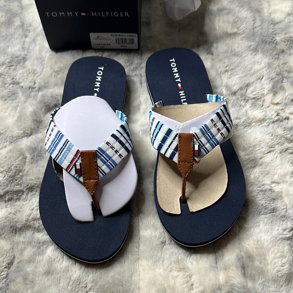Tommy Hilfiger Blue and White Striped Sandals
